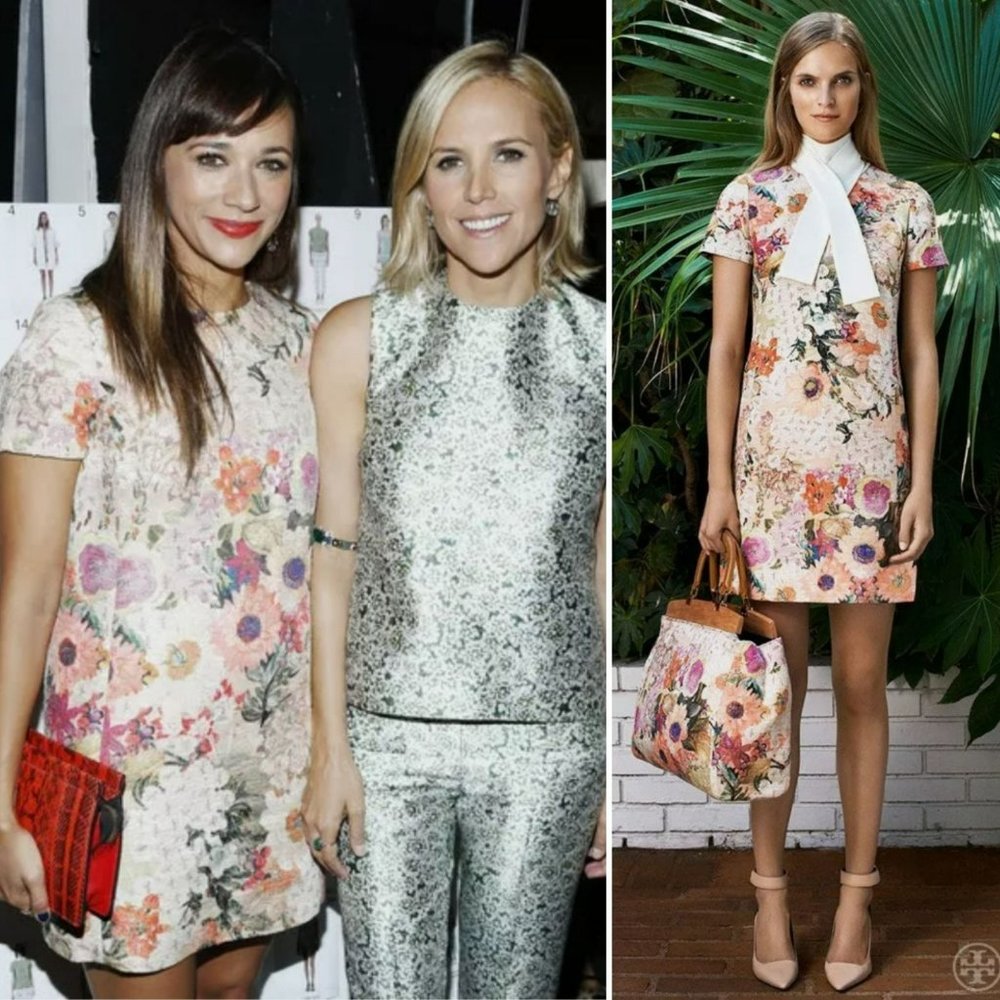 Tory Burch Celebrity Kaley Garden Party Orange Floral Mini Shift Dress 2 Girly